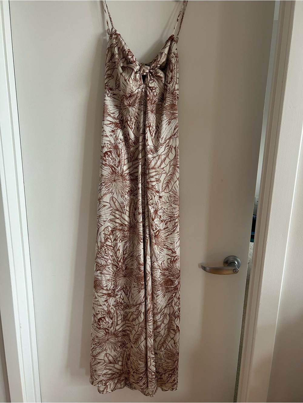 Jungle Print Silky Spaghetti-Strap Jumpsuit